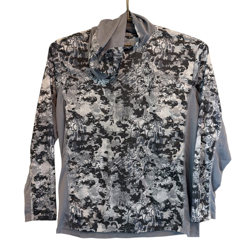 Huk Sun Shirt Mens XL Performance Fishing Hoodie Grey Camo Long Sleeve Mesh - Picture 5 of 12